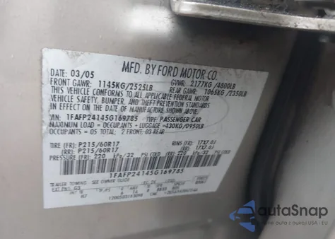 2005 Ford Five Hundred Sel from USA, damaged, VIN 1FAFP24145G169785